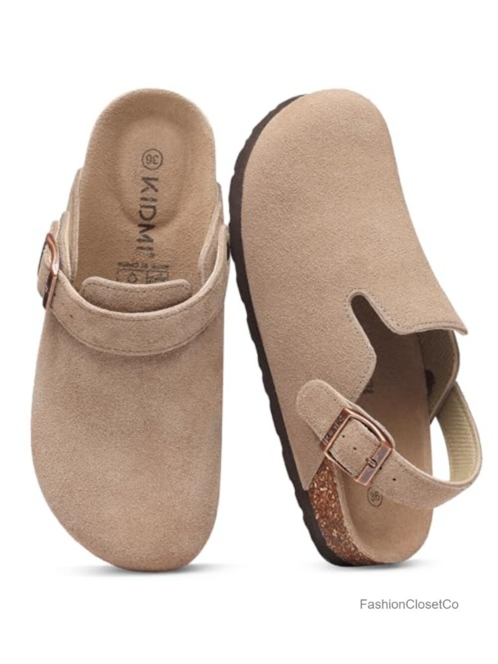 Women's Suede Clogs with Back Strap Cork Footbed Mules Slip On Shoes